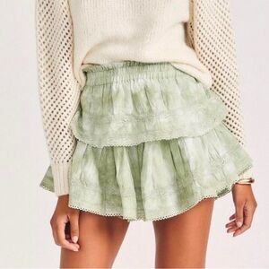 LoveShackFancy Green Tiered Mini Skirt